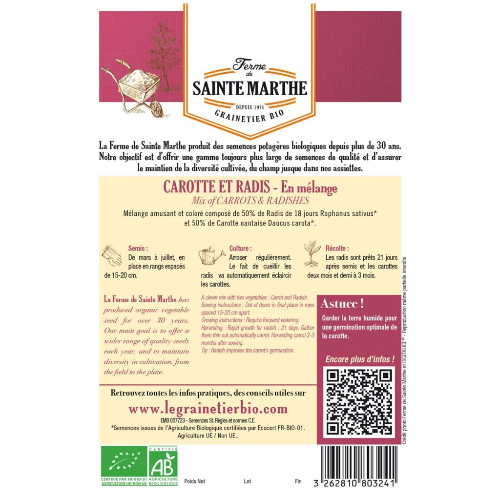 Carota e Ravanelli in miscela (Carota Nantaise 2 - Ravanelli a 18 giorni) - Biologico - Azienda agricola di Sainte Marthe