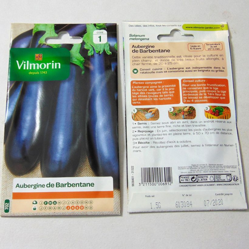 Esempio di esemplare Melanzana Barbentane - Vilmorin sacchetto di semi 200 (1g) come consegnato