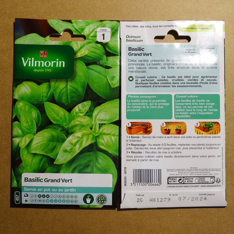 Esempio di esemplare Basilico Grand vert sacchetto di semi 1600 (2g) come consegnato