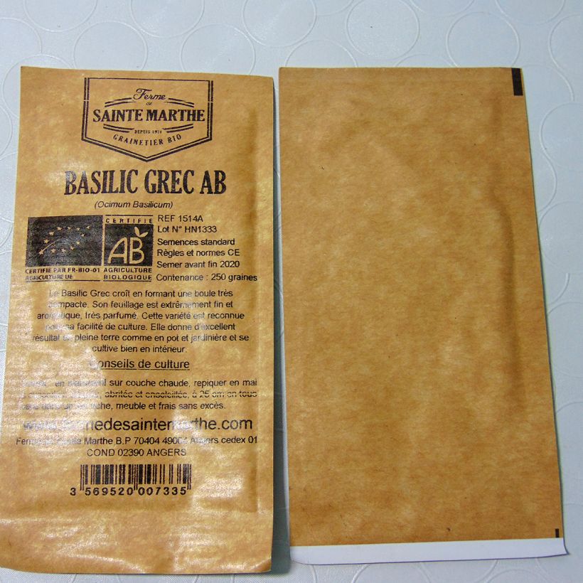 Esempio di esemplare Basilico Greco sacchetto di semi 250 (0.25g) come consegnato