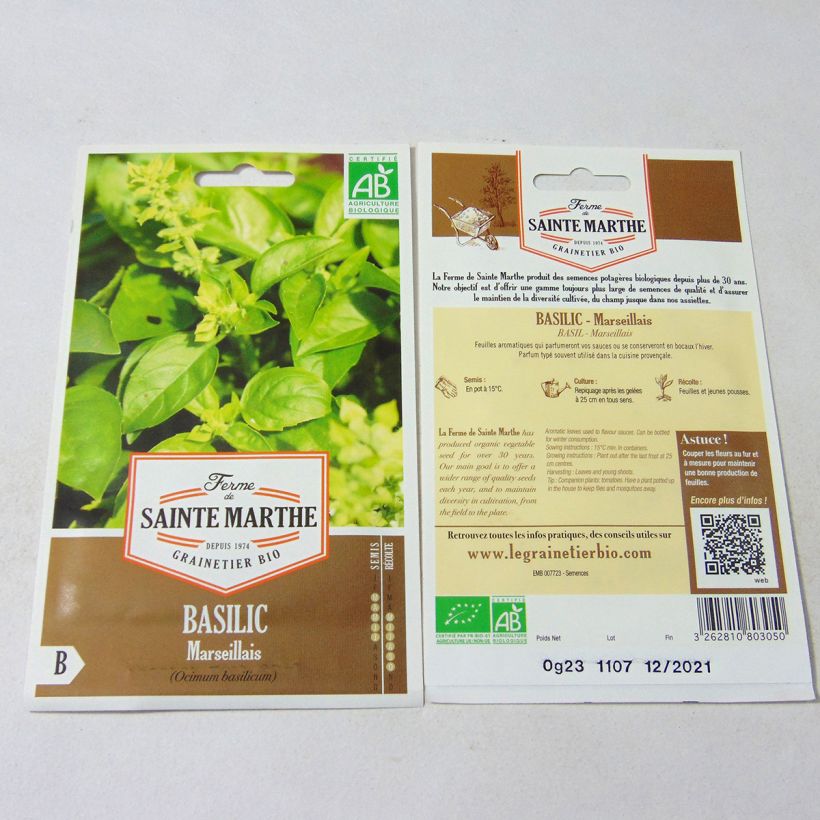 Esempio di esemplare Basilico di Marsiglia Bio - Ferme de Sainte Marthe sacchetto di semi 100 (0.23g) come consegnato