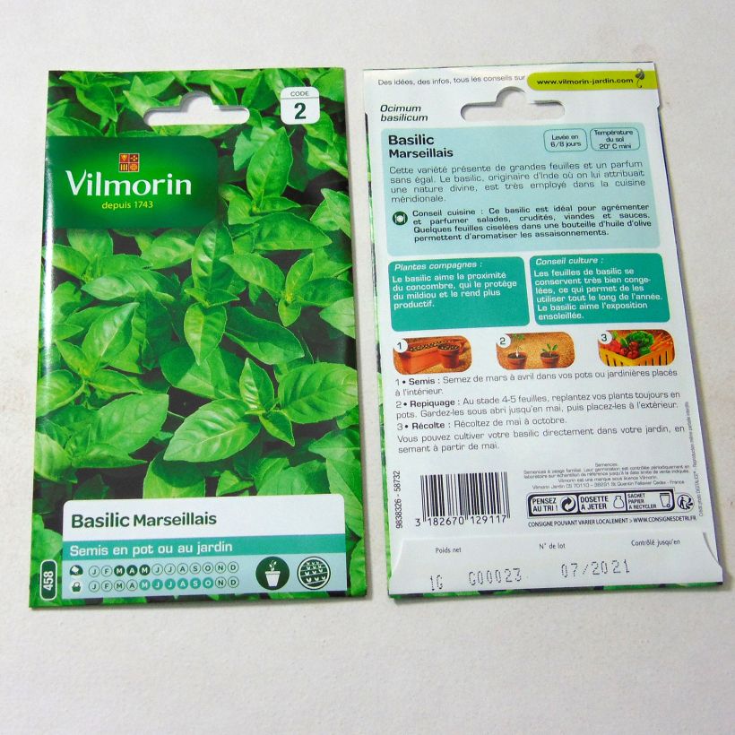 Esempio di esemplare Basilico di Marsiglia - Vilmorin sacchetto di semi 800 (1g) come consegnato