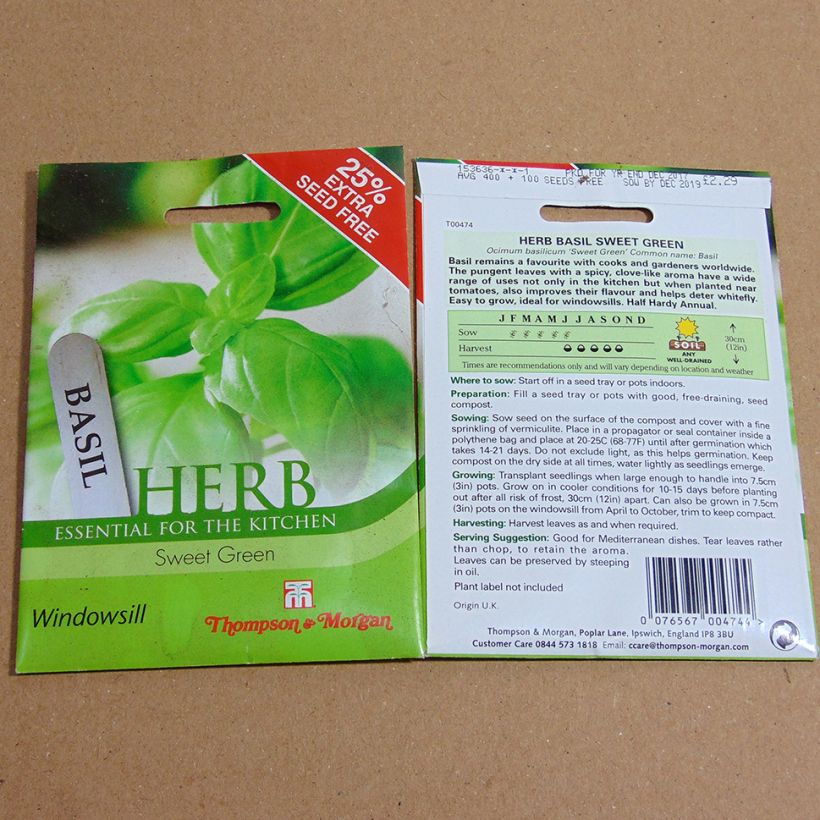Esempio di esemplare Basilico Sweet Green sacchetto di semi 400 come consegnato