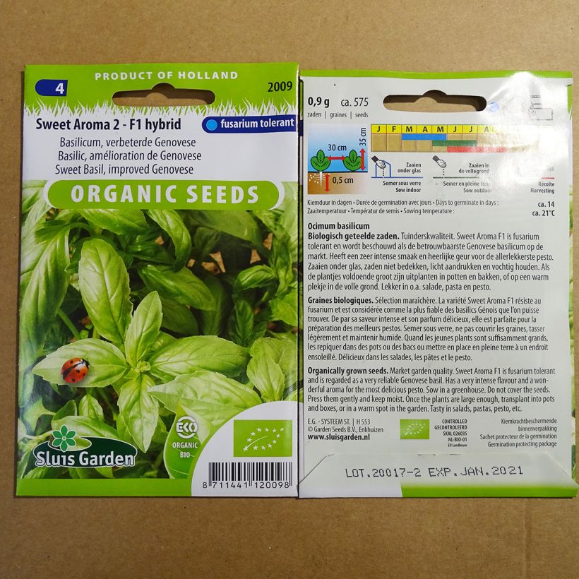 Esempio di esemplare Basilico Sweet Aroma F1 Bio sacchetto di semi 575 (0.9g) come consegnato