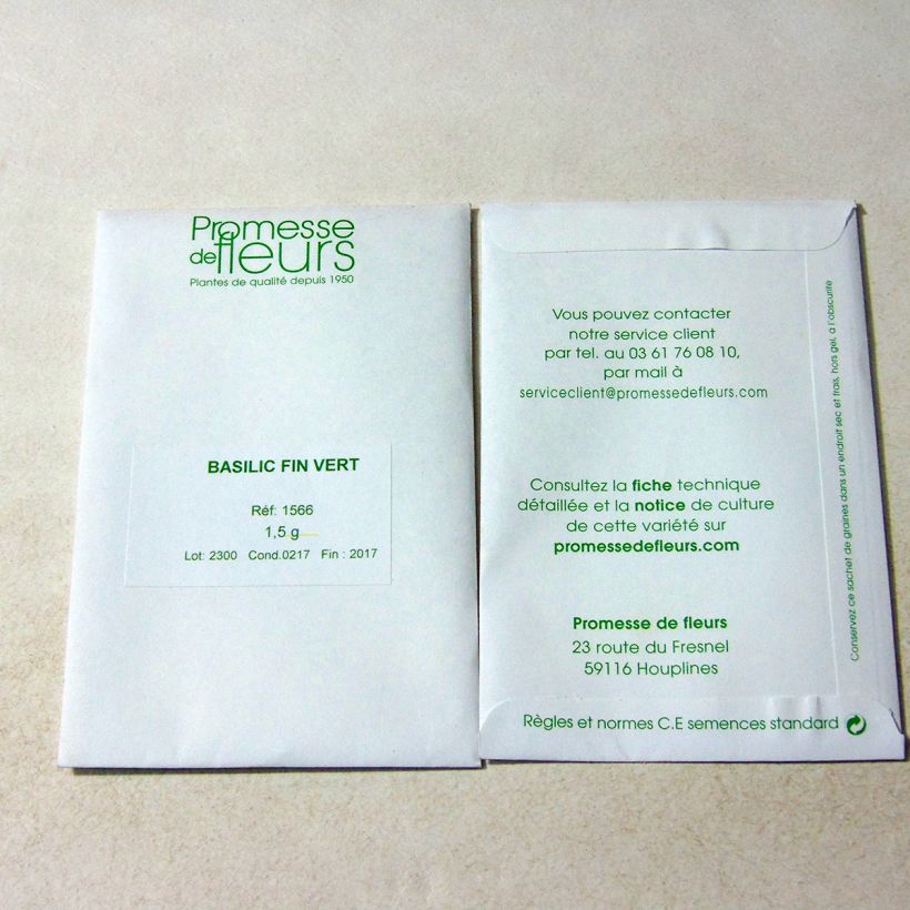 Esempio di esemplare Basilico Fine verde sacchetto di semi 800 (1,5g) come consegnato