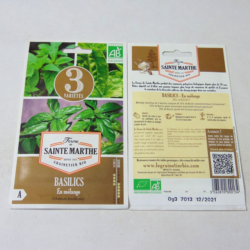 Esempio di esemplare Basilico Mix Bio - Ferme de Sainte Marthe sacchetto di semi 150 (0.3g) come consegnato