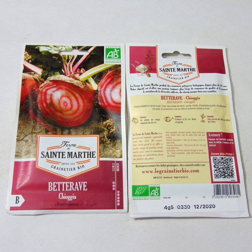 Esempio di esemplare Barbabietola Chioggia Bio - Ferme de Sainte Marthe sacchetto di semi 300 (4.5g) come consegnato