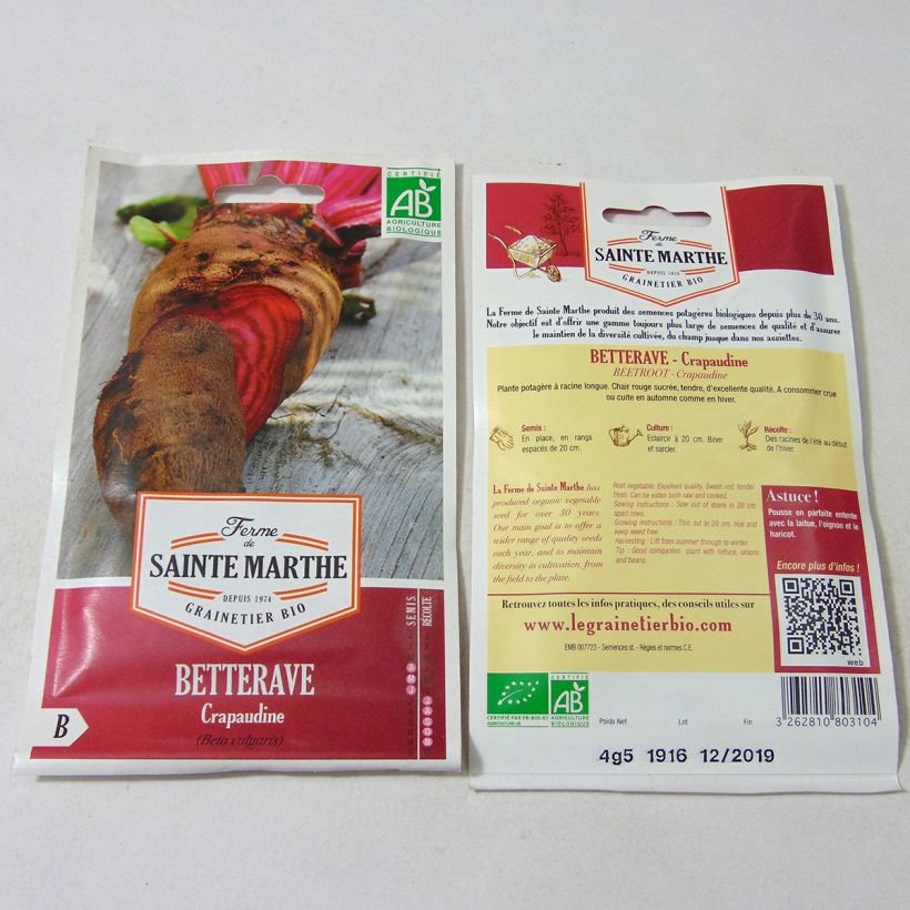 Esempio di esemplare Barbabietola Crapaudine Bio - Ferme de Sainte Marthe sacchetto di semi 250 (4.5g) come consegnato