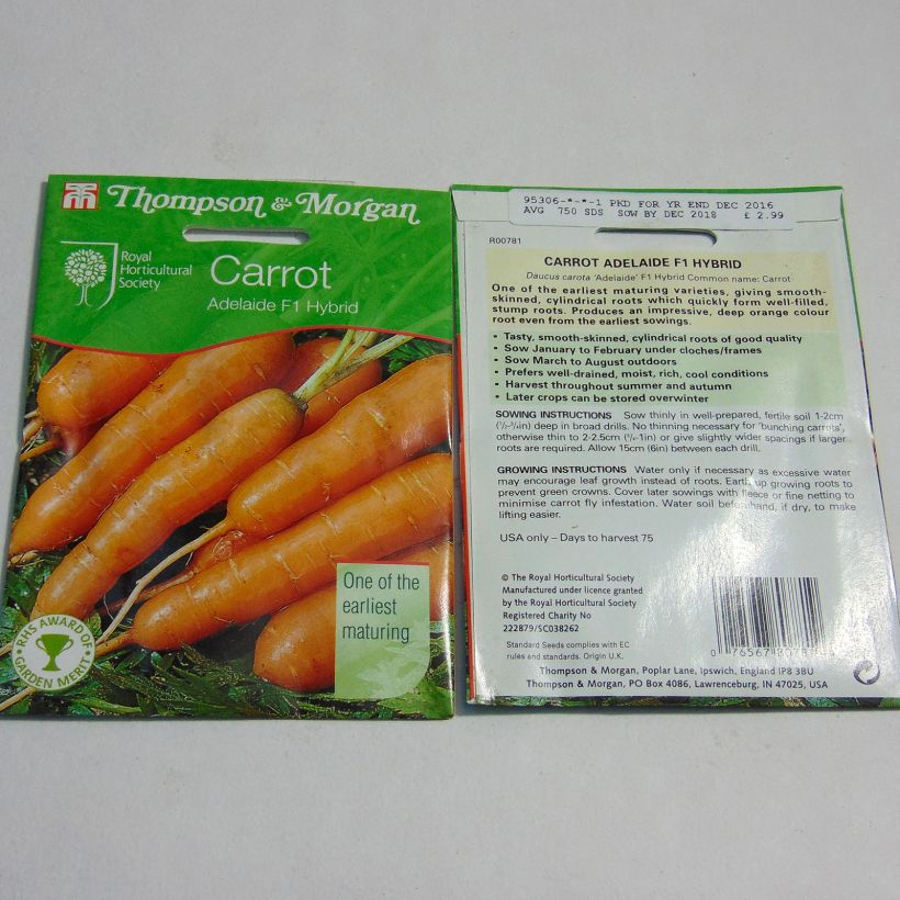 Esempio di esemplare Carota Adelaide F1 sacchetto di semi 750 come consegnato