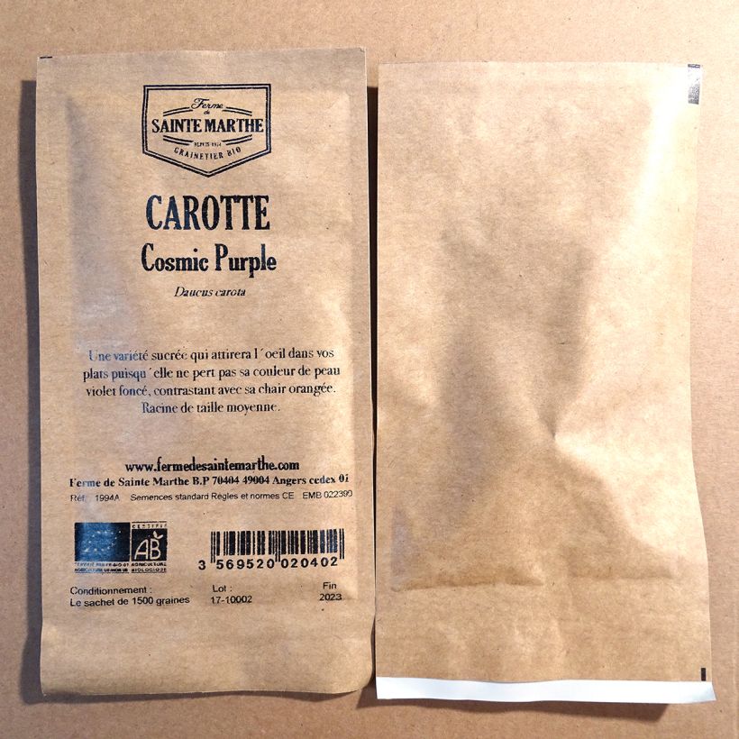 Esempio di esemplare Carota Cosmic Purple Bio sacchetto di semi 1500 come consegnato