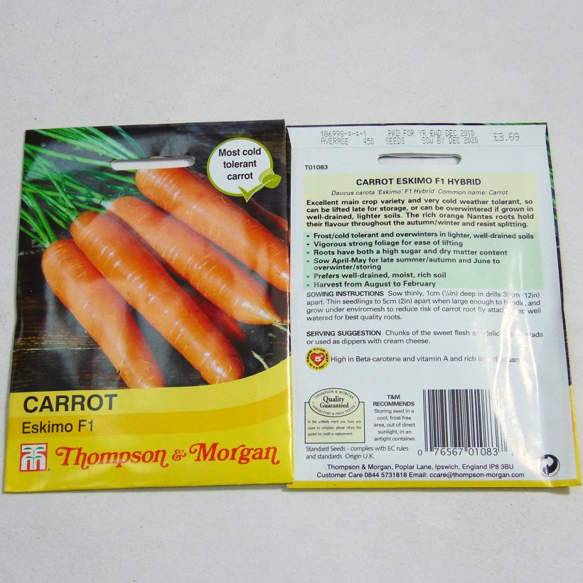 Esempio di esemplare Carota Eskimo sacchetto di semi 450 come consegnato