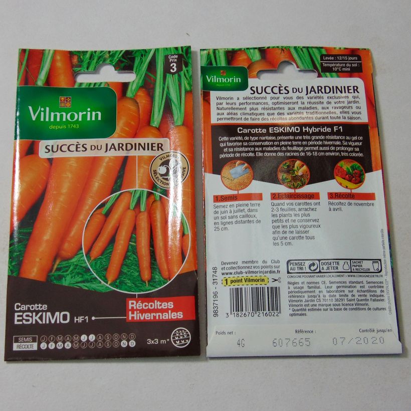 Esempio di esemplare Carota Eskimo - Vilmorin sacchetto di semi 2000 (4g) come consegnato