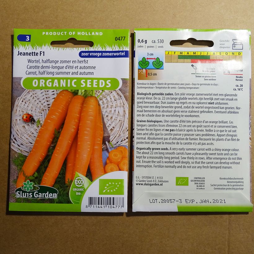 Esempio di esemplare Carota Jeanette F1 sacchetto di semi 530 come consegnato