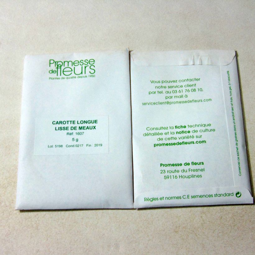 Esempio di esemplare Carota Longue Lisse de Meaux sacchetto di semi 3600 (5g) come consegnato