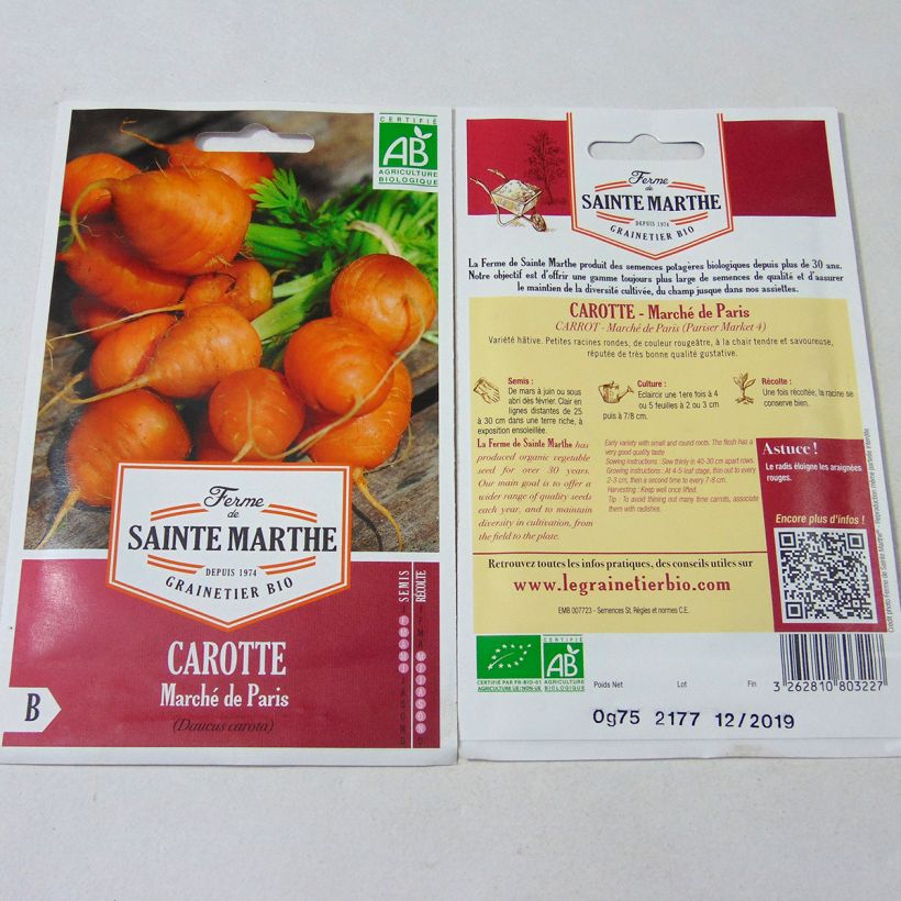 Esempio di esemplare Carota Paris market Bio sacchetto di semi 1500 come consegnato