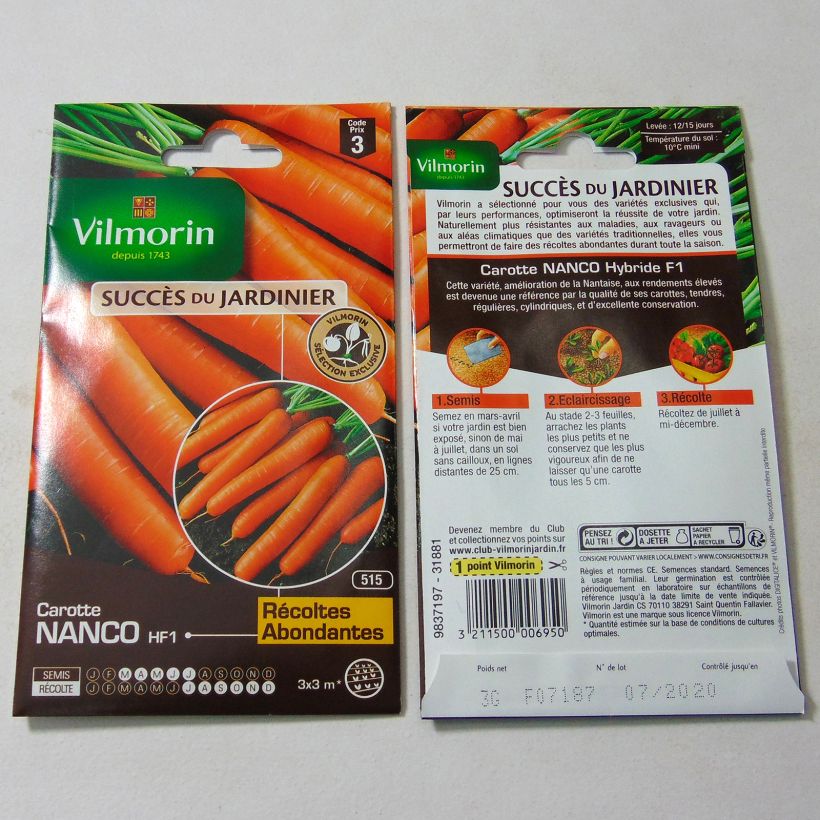 Esempio di esemplare Carota Nanco sacchetto di semi 1500 (3g) come consegnato
