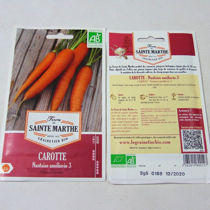 Esempio di esemplare Carota Nantese migilorata 2 sacchetto di semi 2500 (2.5g) come consegnato