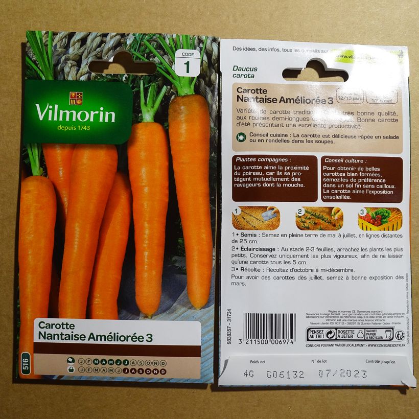 Esempio di esemplare Carota Nantese migilorata 3 sacchetto di semi 3600 (4g) come consegnato