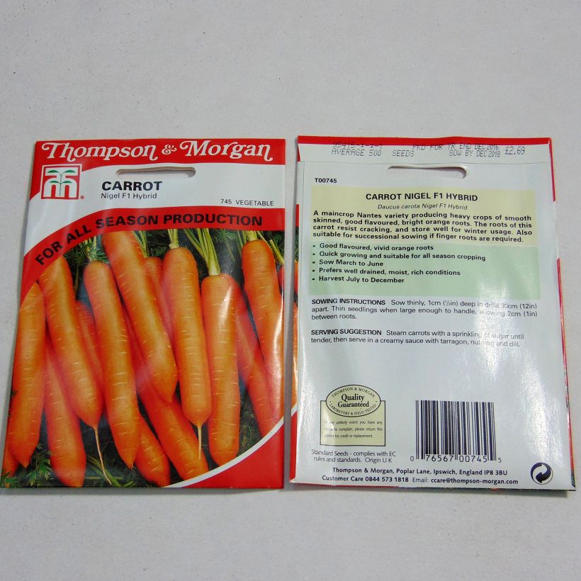 Esempio di esemplare Carota Nigel F1 sacchetto di semi 500 come consegnato