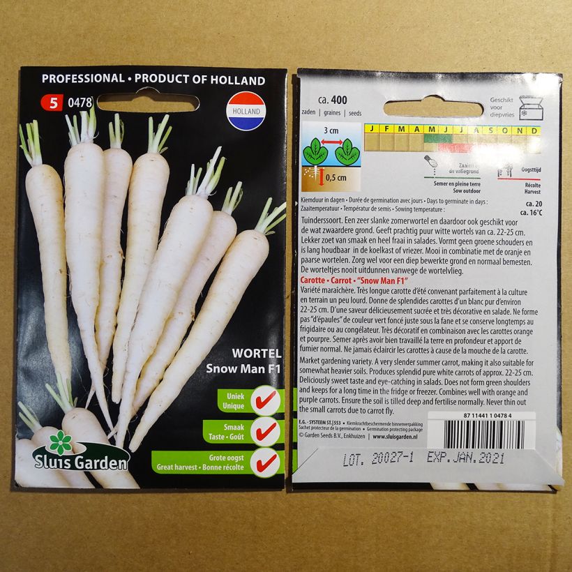 Esempio di esemplare Carota Snow Man F1 sacchetto di semi 400 come consegnato