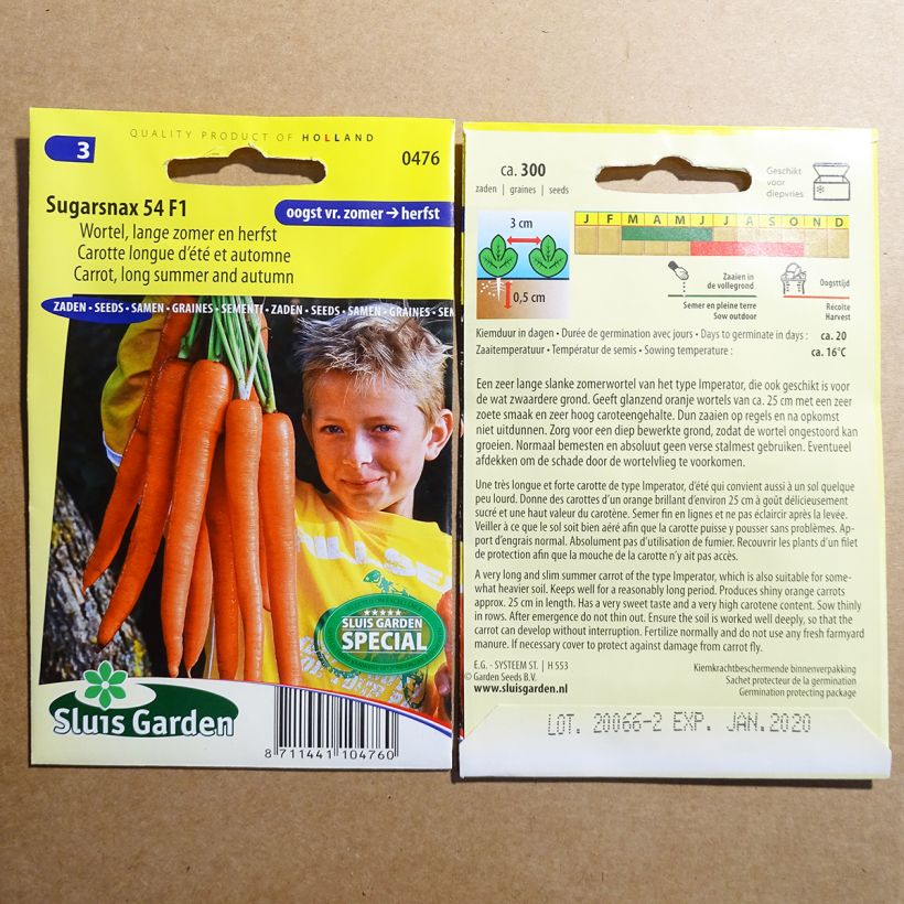 Esempio di esemplare Carota Sugarsnax 54 F1 sacchetto di semi 300 come consegnato