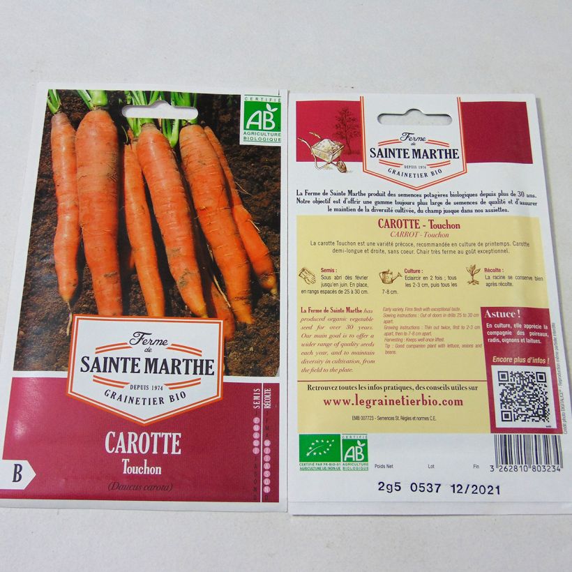 Esempio di esemplare Carota Touchon Bio - Ferme de Sainte Marthe sacchetto di semi 1700 (2.5g) come consegnato