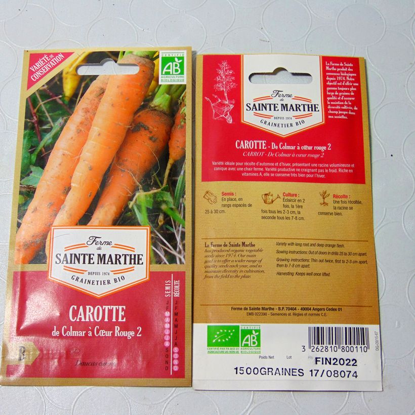 Esempio di esemplare Carota Colmar a cuore rosso 2 Bio - Ferme de Sainte Marthe sacchetto di semi 1800 (2g) come consegnato