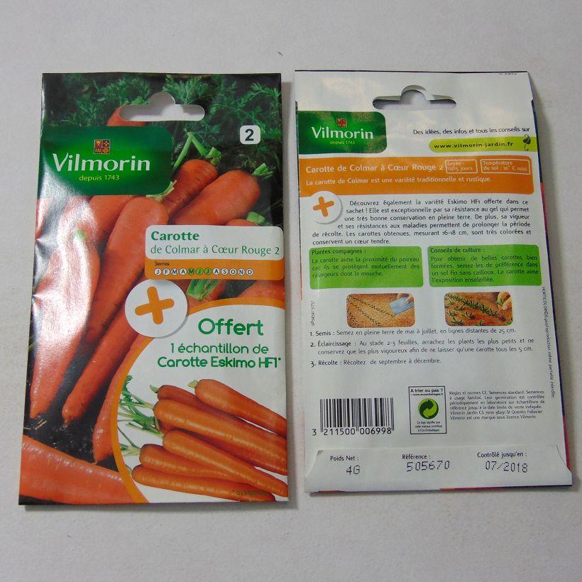 Esempio di esemplare Carota Colmar a cuore rosso 2 sacchetto di semi 2000 (4g) come consegnato