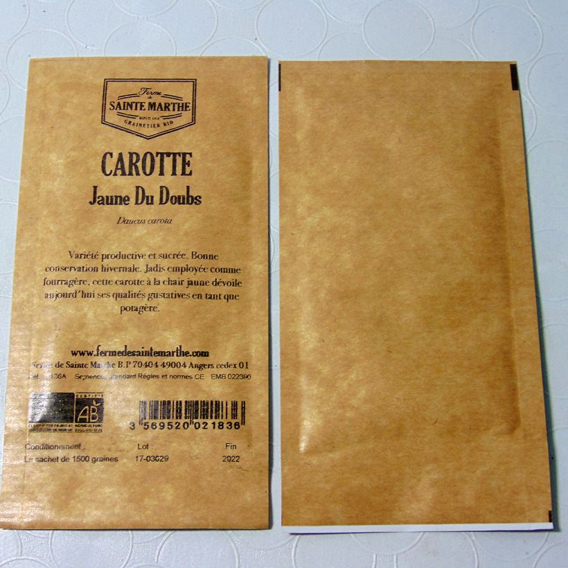 Esempio di esemplare Carota da foraggio Jaune du Doubs Bio - Ferme de Sainte Marthe sacchetto di semi 1500 come consegnato