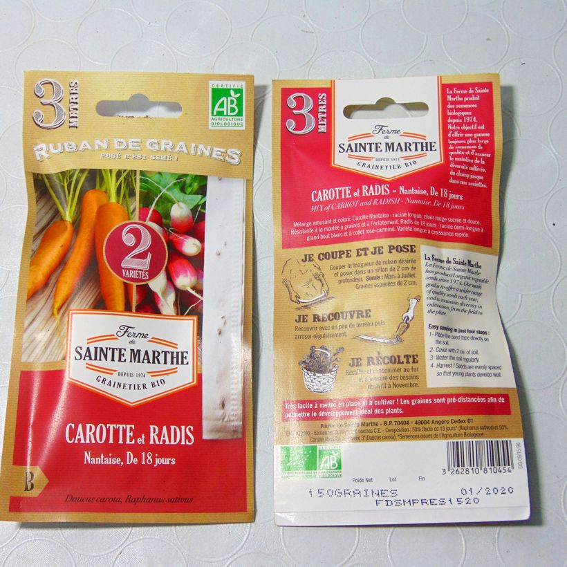 Esempio di esemplare Carta nastro di Carota Nantes - Ravanelli 18 giorni - Bio - Azienda agricola di Santa Marta Semi su nastro come consegnato