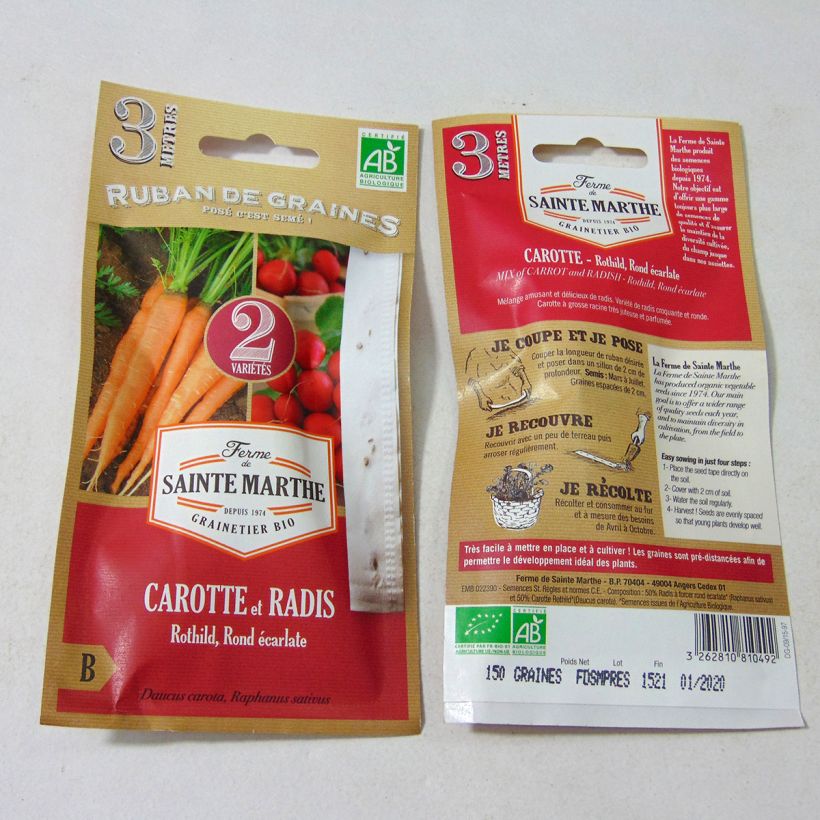 Esempio di esemplare Carta nastro di Carota Rothild - Ravanelli Tondi Scarlatti - Biologico - Fattoria di Santa Marta Semi su nastro come consegnato