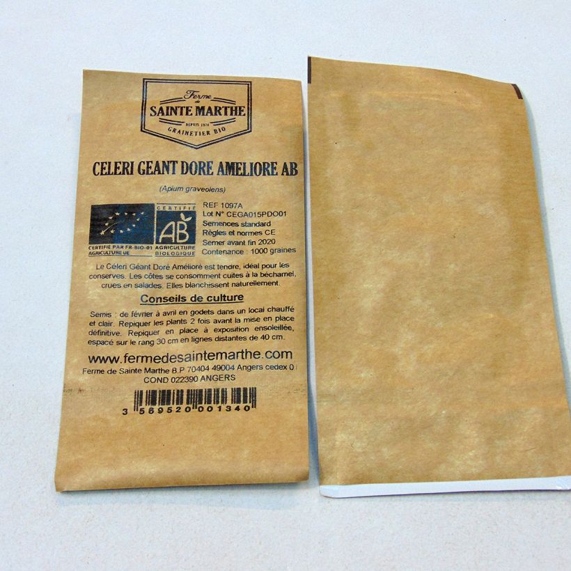 Esempio di esemplare Sedano Géant Doré Amélioré NT - Ferme de Sainte Marthe sacchetto di semi 2500 (3g) come consegnato