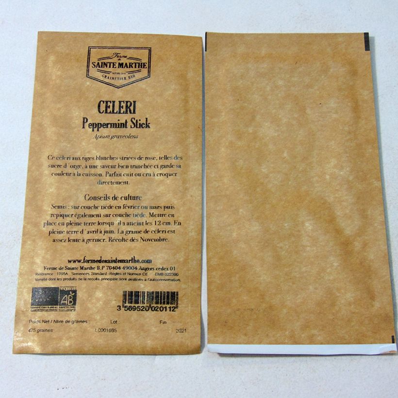 Esempio di esemplare Sedano Peppermint Stick sacchetto di semi 475 come consegnato