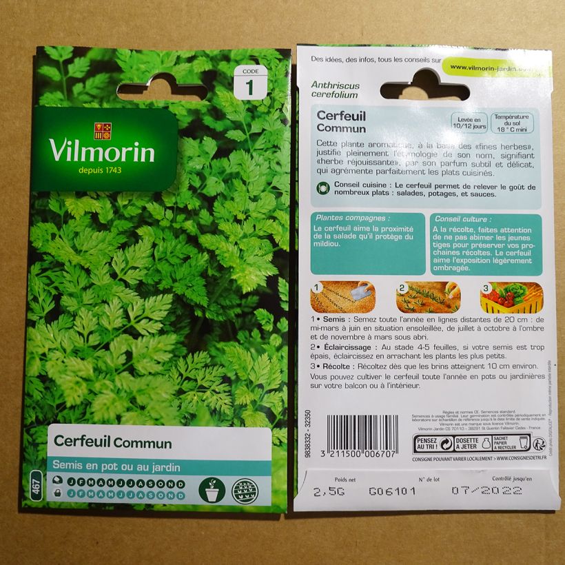Esempio di esemplare Cerfoglio comune - Vilmorin sacchetto di semi 60 (2g) come consegnato