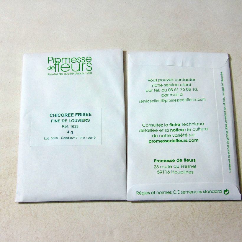 Esempio di esemplare Indivia riccia Fine de Louviers sacchetto di semi 2500 (4g) come consegnato