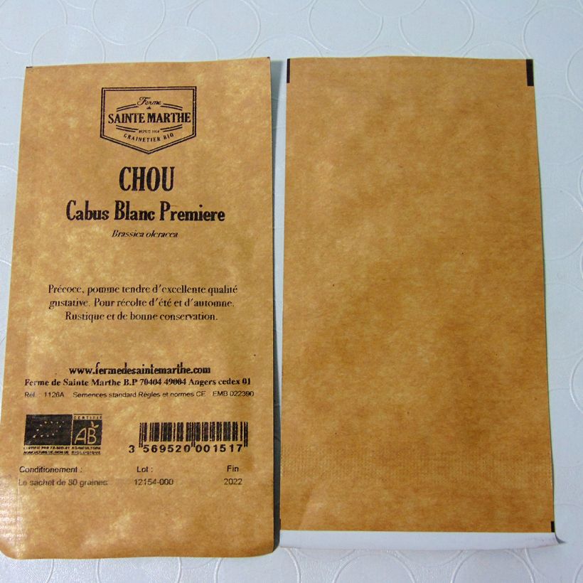 Esempio di esemplare Cavolo cappuccio Blanc Première sacchetto di semi 80 come consegnato