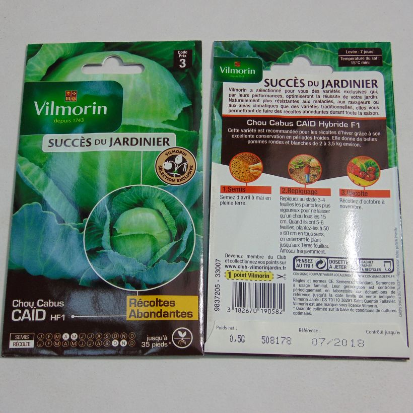 Esempio di esemplare Cavolo cappuccio Caïd F1 sacchetto di semi da 0.5 grammi come consegnato