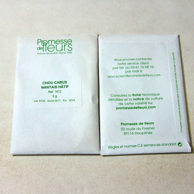 Esempio di esemplare Cavolo cappuccio Nantais frettoloso - Nantais Colas sacchetto di semi 400 (2g) come consegnato