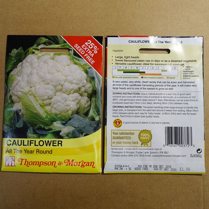 Esempio di esemplare Cavolfiore All The Year Round sacchetto di semi 325 come consegnato
