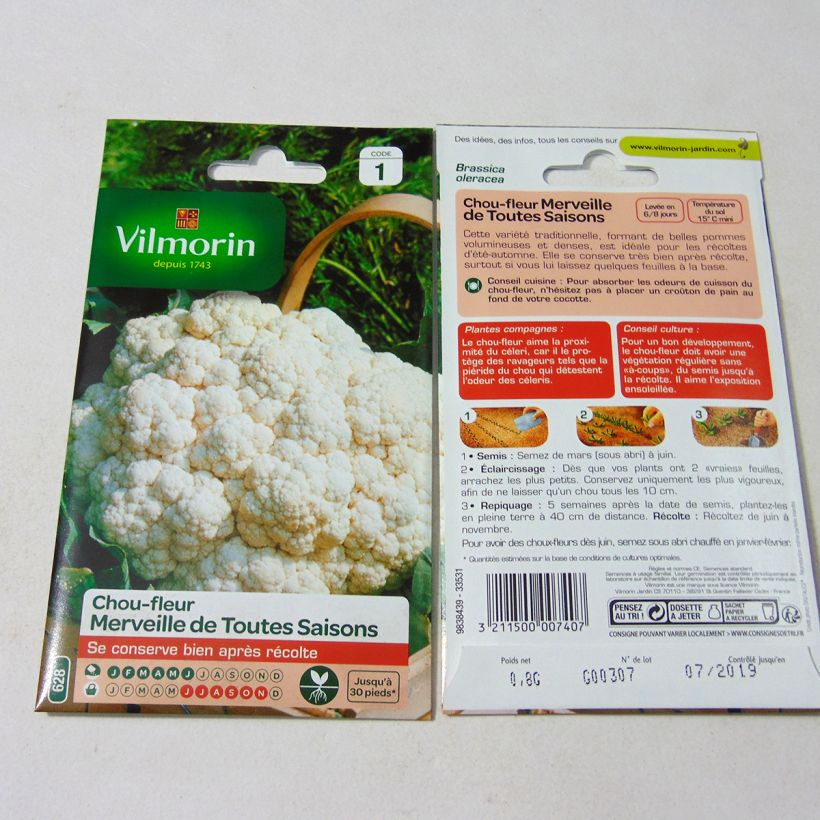 Esempio di esemplare Cavolfiore Merveille de Toutes Saisons - Vilmorin sacchetto di semi 320 (0.8g) come consegnato
