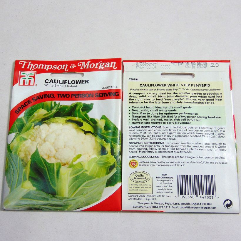 Esempio di esemplare Cavolfiore White Step F1 sacchetto di semi 30 come consegnato