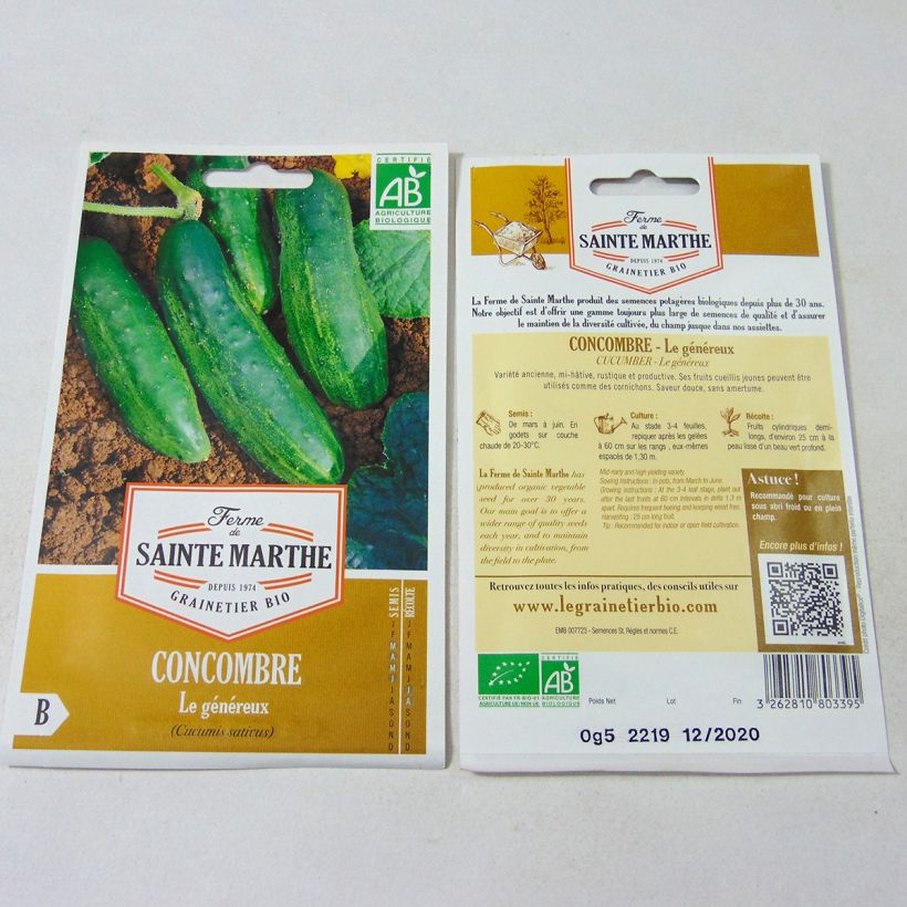Esempio di esemplare Cetriolo Le Généreux Bio - Ferme de Sainte Marthe sacchetto di semi 15 come consegnato