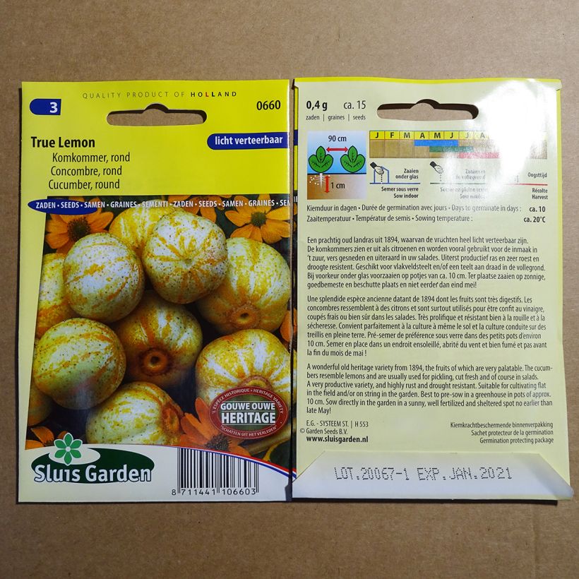 Esempio di esemplare Cetriolo True Lemon sacchetto di semi 15 (0.4g) come consegnato