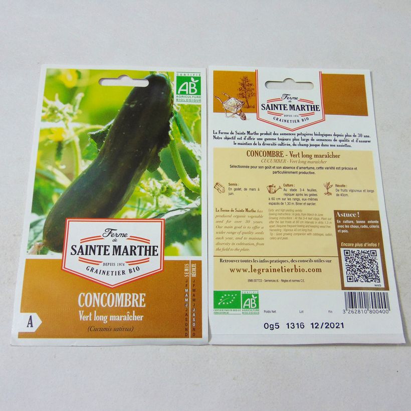 Esempio di esemplare Cetriolo Verde long maraîcher Bio sacchetto di semi 15 come consegnato