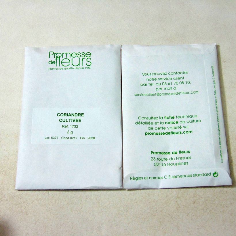 Esempio di esemplare Coriandolo - Coriandrum sativum sacchetto di semi 120 (2g) come consegnato
