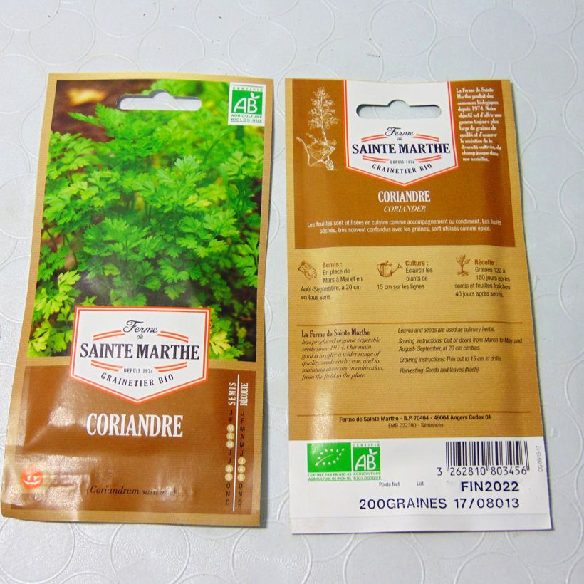 Esempio di esemplare Coriandolo Bio - Ferme de Sainte Marthe sacchetto di semi 80 (1g) come consegnato