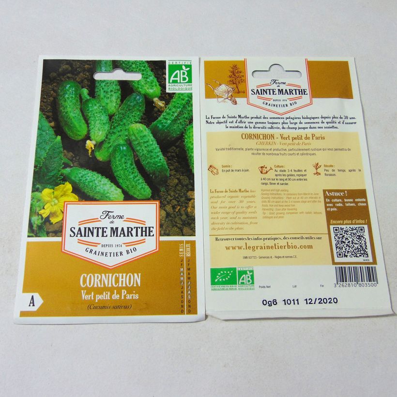 Esempio di esemplare Cetriolino per sottaceto Verde Petit de Paris Bio - Ferme de Sainte Marthe sacchetto di semi 20 come consegnato