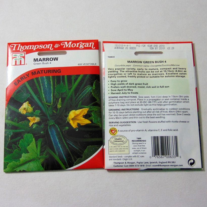 Esempio di esemplare Zucchino Green Bush 4 sacchetto di semi 25 come consegnato