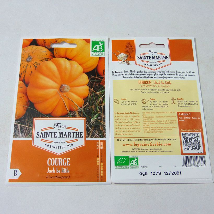 Esempio di esemplare Zucchino Jack Be Little Bio - Ferme de Sainte Marthe sacchetto di semi 8 (0.6g) come consegnato