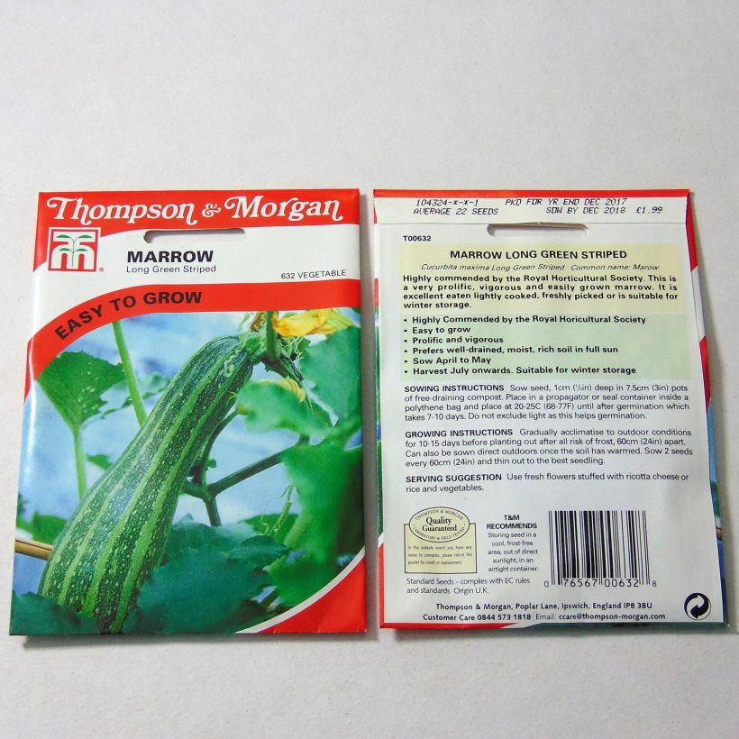 Esempio di esemplare Zucchino Long Green Striped sacchetto di semi 22 come consegnato